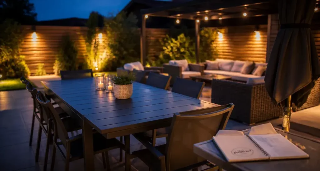 Salon de jardin but en résine tressée sur terrasse moderne