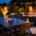 Salon de jardin but en résine tressée sur terrasse moderne