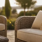 Salon de jardin en rotin en résine tressée sur terrasse
