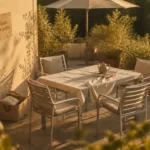 Salon de jardin Lidl aluminium beige sable, table et 4 chaises