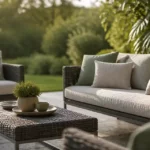 Salon de jardin osier en résine tressée sur terrasse
