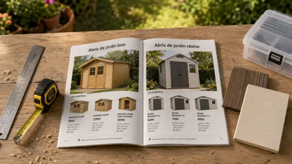 abri de jardin mr bricolage bois ou résine, échantillons