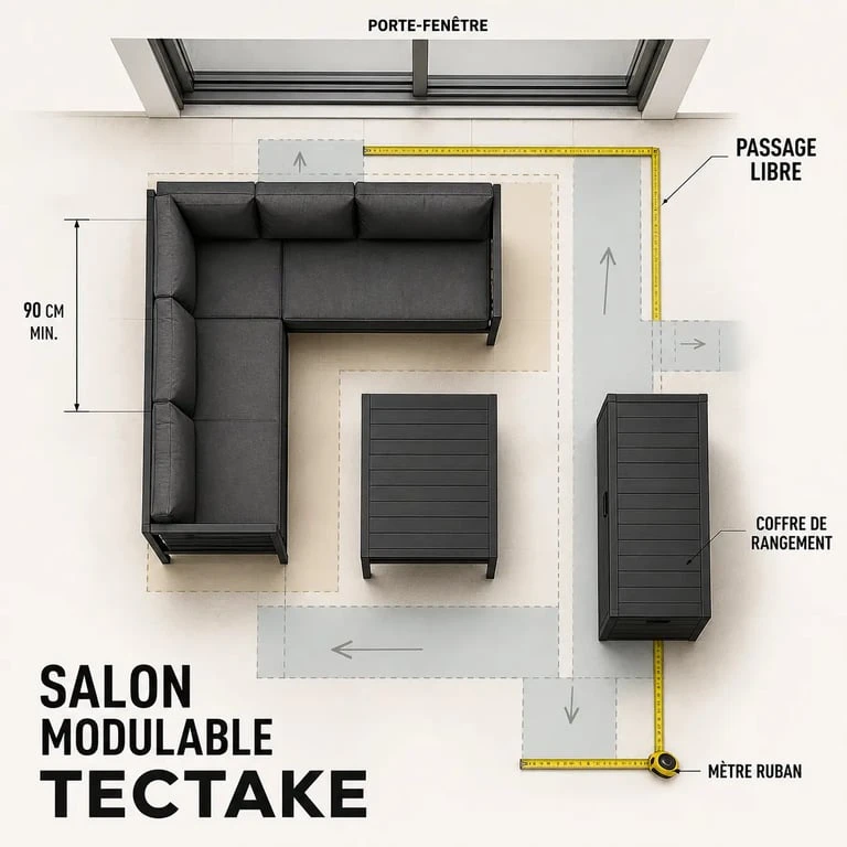 Salon de jardin tectake : exemple d’aménagement avec circulation et mesure de l’espace
