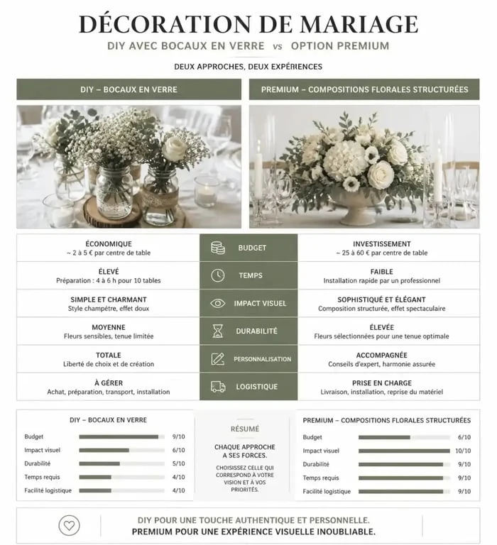 Comparatif décoration mariage jardin DIY vs premium