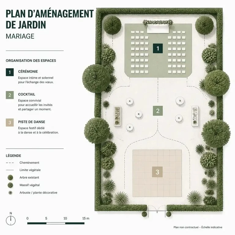 Aménagement des espaces pour un mariage dans un jardin