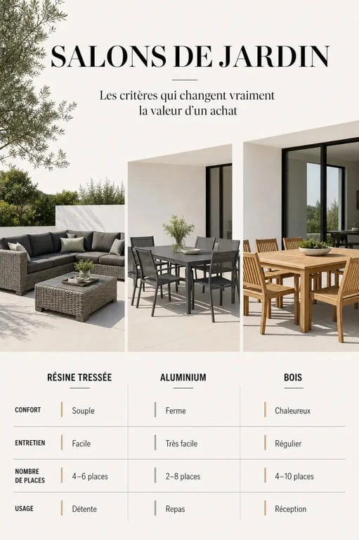 Comparatif salon de jardin maison de monde sur terrasse moderne avec matériaux et critères clés