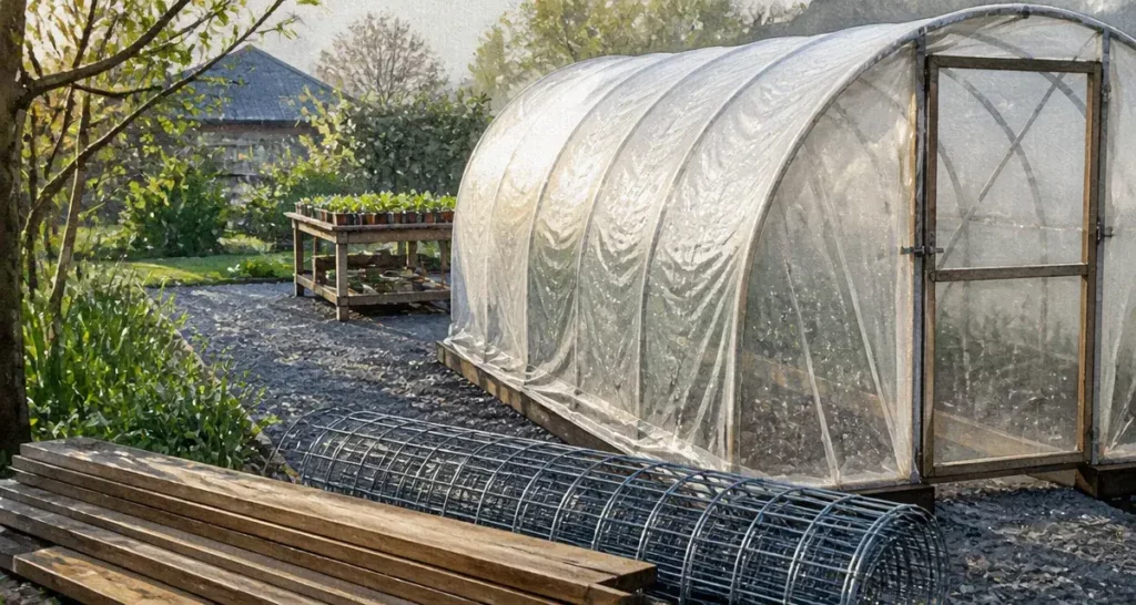 Fabriquer une serre de jardin : serre tunnel avec bâche translucide