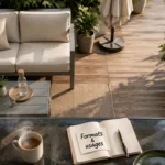 Naterial salon de jardin sur terrasse bois : format compact modulable