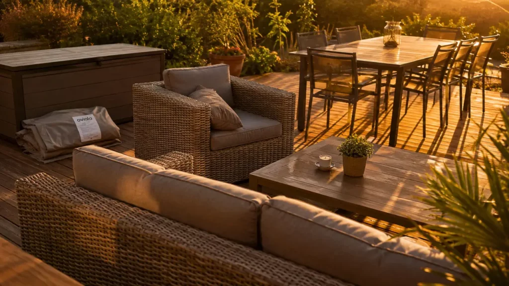 Oviala salon de jardin en résine tressée sur terrasse