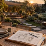 Aménagement terrasse et jardin : méthode en trois zones, terrasse bois et chemin de pas japonais