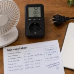 Consommation ventilateur 50 W : coût par nuit en €.