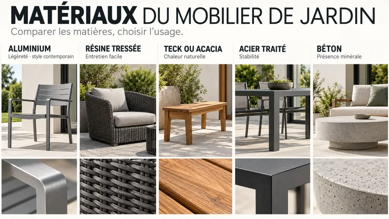 Comparaison visuelle des matériaux pour choisir un mobilier de jardin