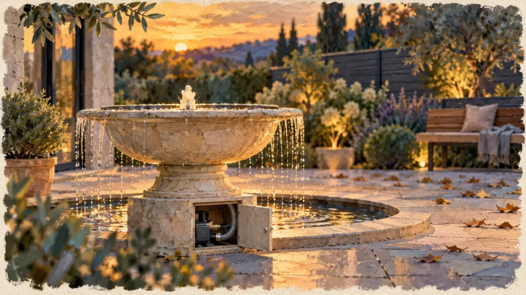 Fontaine décoration jardin avec tuyau et pompe dissimulés, installation facile